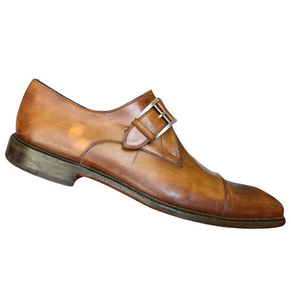 Magnanni Brown Leather Monk Strap Cap Toe Loafer Dress Loafer Shoes Mens 10.5 M